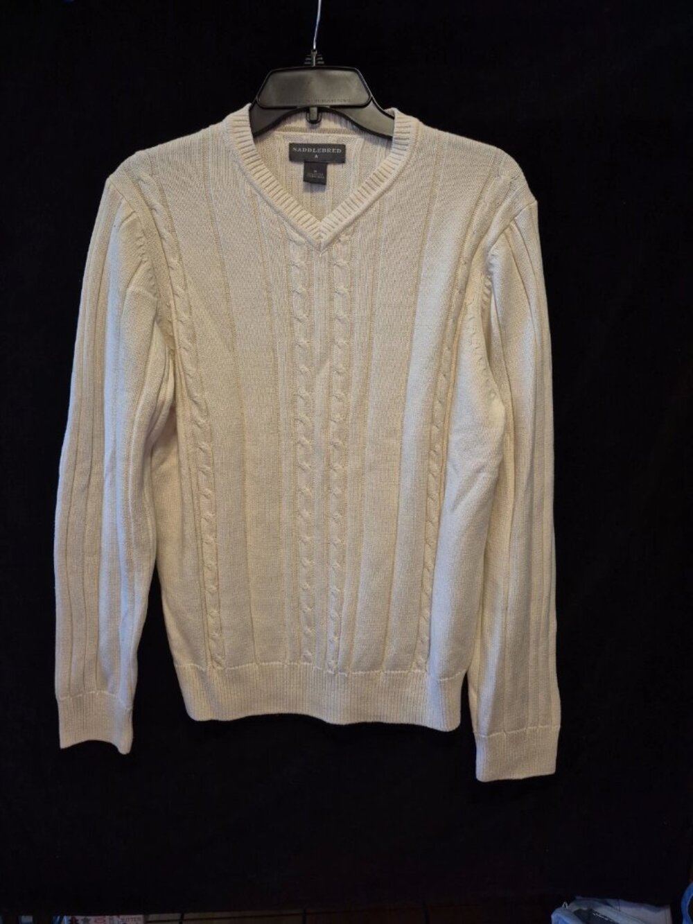 Saddlebred Cotton Sweater – Size M – Cable Knit - Cream